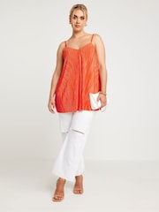 Yours Curve Orange Plisse Cami Top - Image 2 of 5