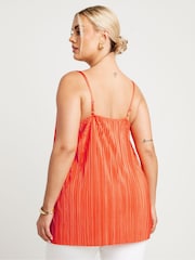 Yours Curve Orange Plisse Cami Top - Image 3 of 5
