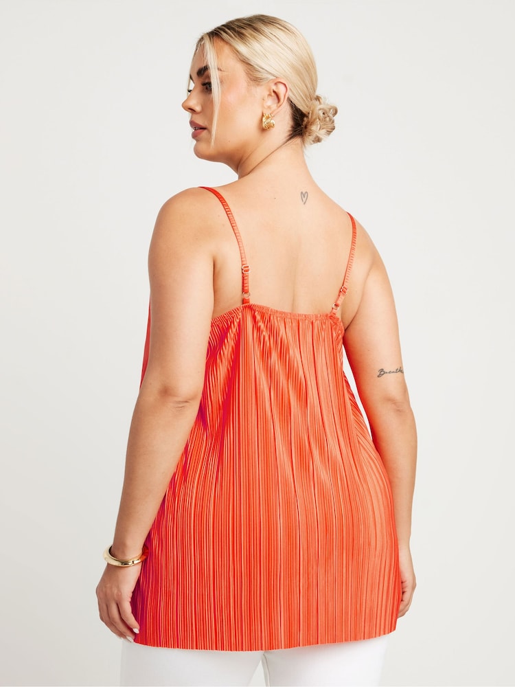 Yours Curve Orange Plisse Cami Top - Image 3 of 5
