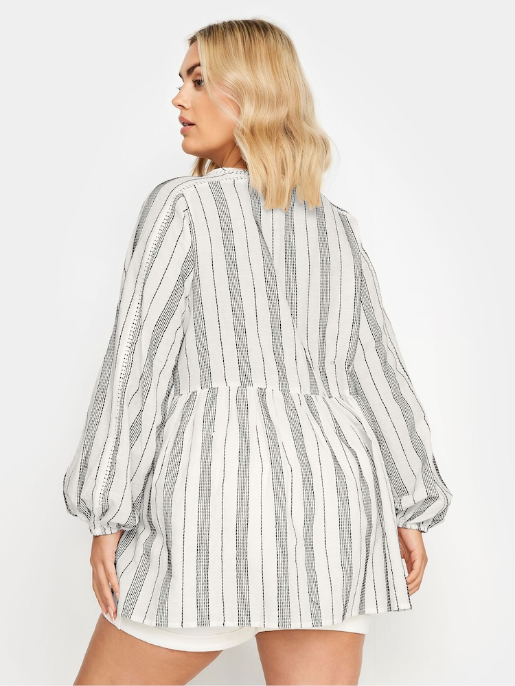 Yours Curve White Contrast Stitch 100% Cotton Blouse - Image 4 of 6