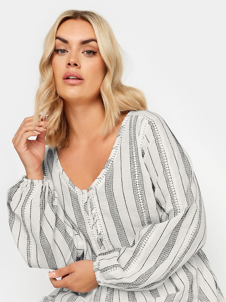 Yours Curve White Contrast Stitch 100% Cotton Blouse - Image 5 of 6