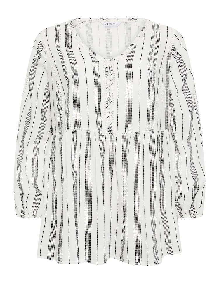 Yours Curve White Contrast Stitch 100% Cotton Blouse - Image 6 of 6