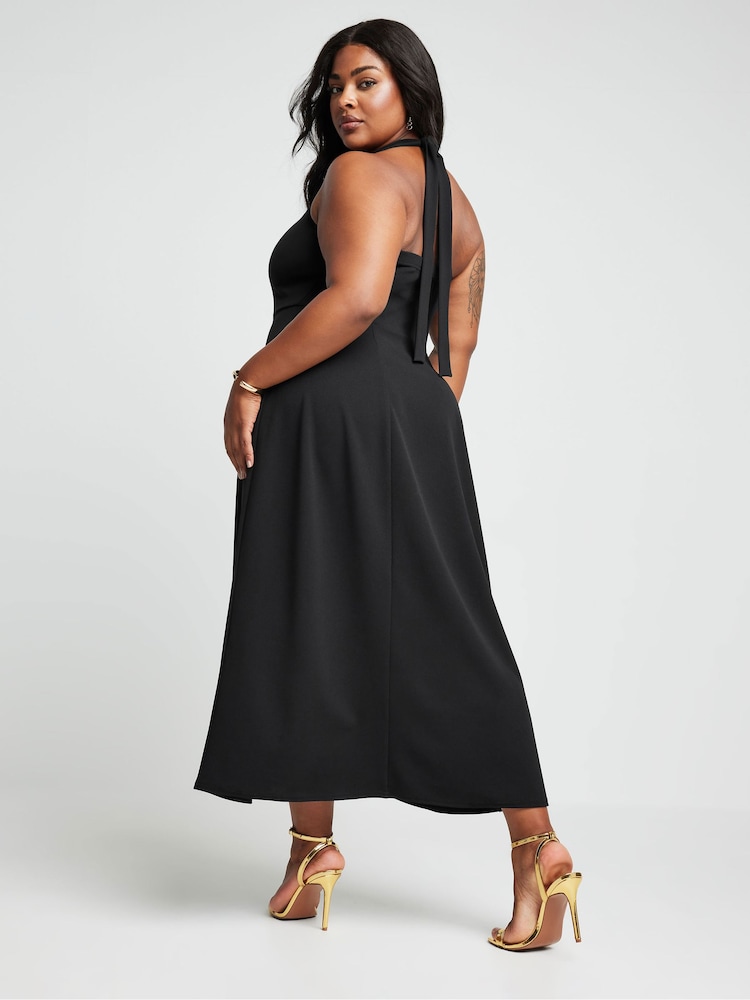 Yours Curve Black Halter Neck Midaxi Dress - Image 3 of 5