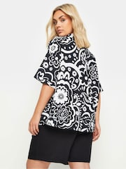 Yours Curve Black Limited Collection Abstract Print Shirt With Linen - Image 3 of 4
