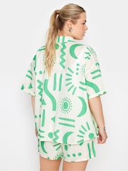 Yours Curve White Limited Collection Abstract Print Shirt With Linen - Image 2 of 6