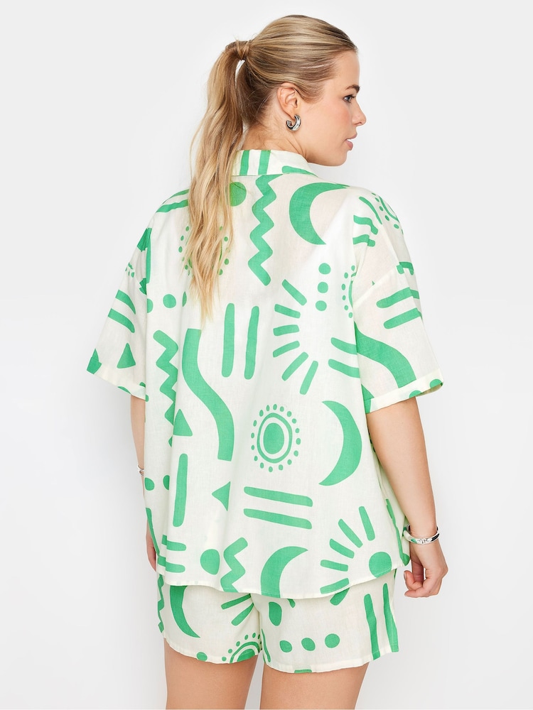 Yours Curve White Limited Collection Abstract Print Shirt With Linen - Image 2 of 6