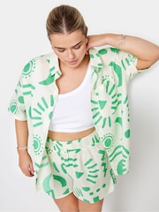 Yours Curve White Limited Collection Abstract Print Shirt With Linen - Image 4 of 6