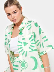 Yours Curve White Limited Collection Abstract Print Shirt With Linen - Image 5 of 6