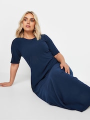 Yours Curve Blue Short Sleeve Ribbed Swing Maxi Dress - Image 1 of 5