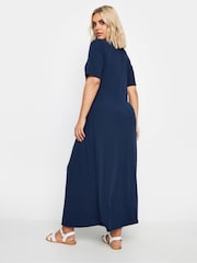 Yours Curve Blue Short Sleeve Ribbed Swing Maxi Dress - Image 3 of 5