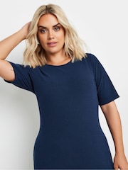 Yours Curve Blue Short Sleeve Ribbed Swing Maxi Dress - Image 4 of 5