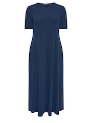 Yours Curve Blue Short Sleeve Ribbed Swing Maxi Dress - Image 5 of 5