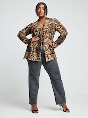 Yours Curve Brown Leopard Print Tie Front Top - Image 2 of 5