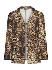 Yours Curve Brown Leopard Print Tie Front Top - Image 5 of 5