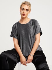 Yours Curve Grey Limited Zig Zag Plisse Grown On Sleeve Top - Image 1 of 5