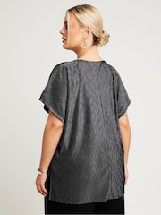 Yours Curve Grey Limited Zig Zag Plisse Grown On Sleeve Top - Image 2 of 5