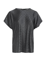Yours Curve Grey Limited Zig Zag Plisse Grown On Sleeve Top - Image 5 of 5
