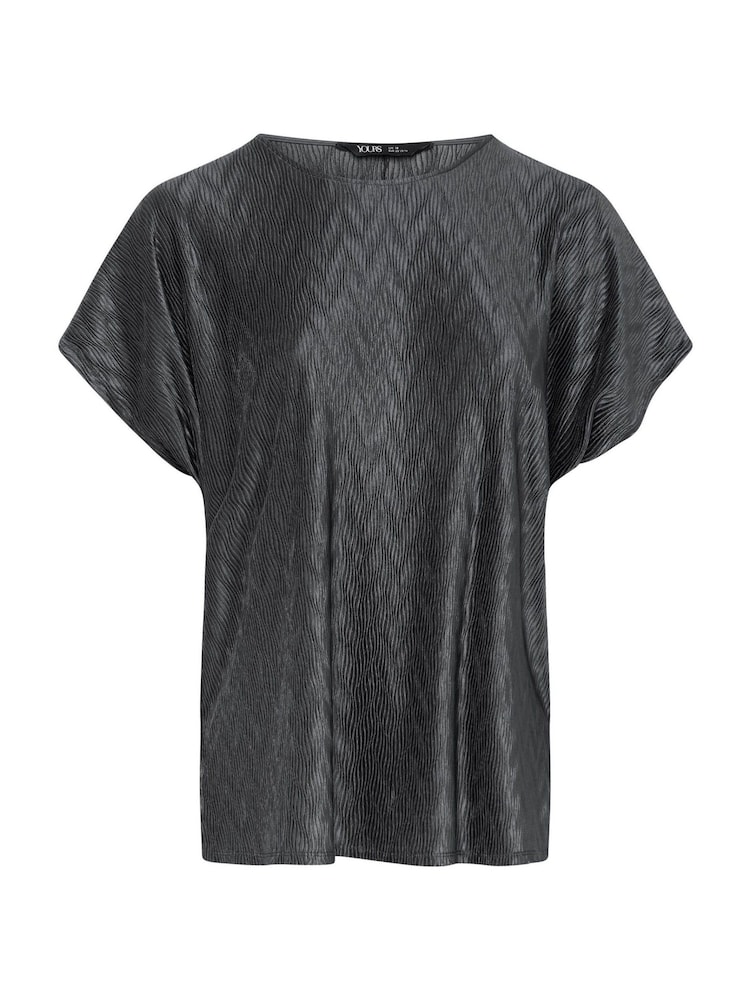 Yours Curve Grey Limited Zig Zag Plisse Grown On Sleeve Top - Image 5 of 5