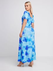 Yours Curve Blue Limited Collection Blur Floral Print Wrap Maxi Dress - Image 4 of 5