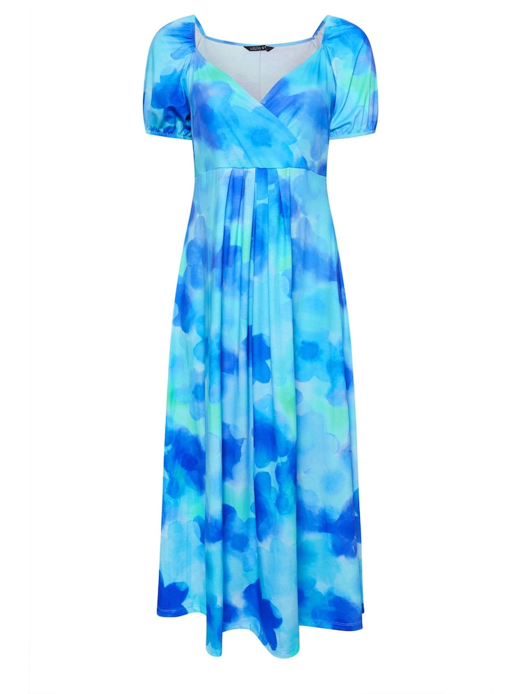 Yours Curve Blue Limited Collection Blur Floral Print Wrap Maxi Dress - Image 5 of 5