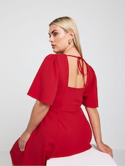 Yours Curve Red LIMITED COLLECTION Curve Black Angel Sleeve Mini Dress - Image 2 of 6