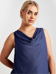 Yours Curve Blue LIMITED COLLECTION Textured Cowl Neck Top - Image 4 of 5