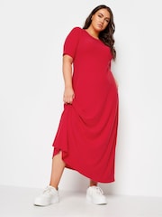 Yours Curve Red Short Sleeve Ribbed Swing Maxi Dress - Image 1 of 5
