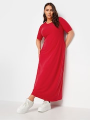 Yours Curve Red Short Sleeve Ribbed Swing Maxi Dress - Image 2 of 5