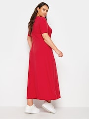 Yours Curve Red Short Sleeve Ribbed Swing Maxi Dress - Image 3 of 5