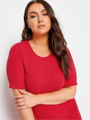 Yours Curve Red Short Sleeve Ribbed Swing Maxi Dress - Image 4 of 5