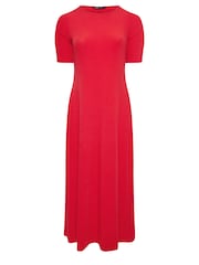 Yours Curve Red Short Sleeve Ribbed Swing Maxi Dress - Image 5 of 5