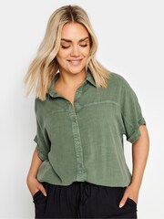 Yours Curve Green 100% Cotton Chambray Shirt - Image 4 of 5