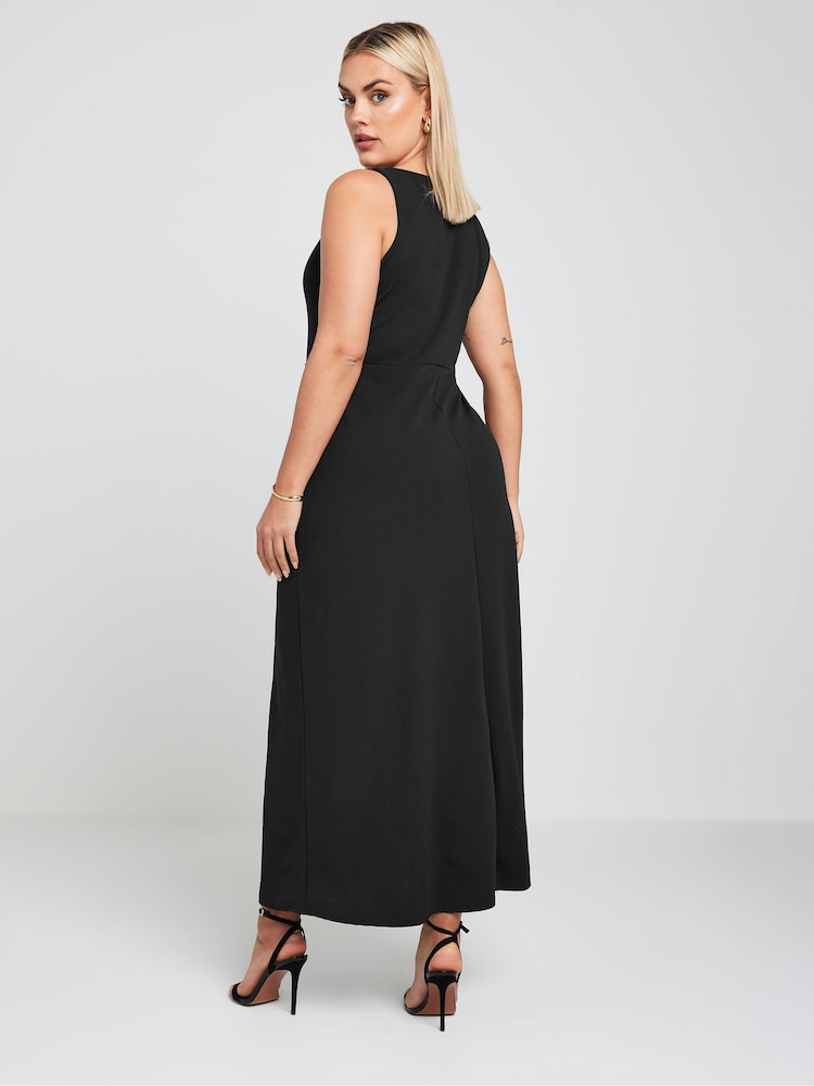 black square neck maxi dress Black Tiered Mix Media Square Neck Maxi Dress main image 1