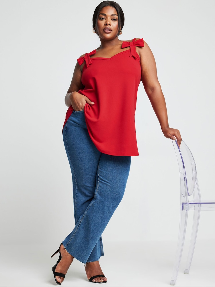 Yours Curve Red Limited Collection Curve Bow Detail Cami Top - Image 2 of 5
