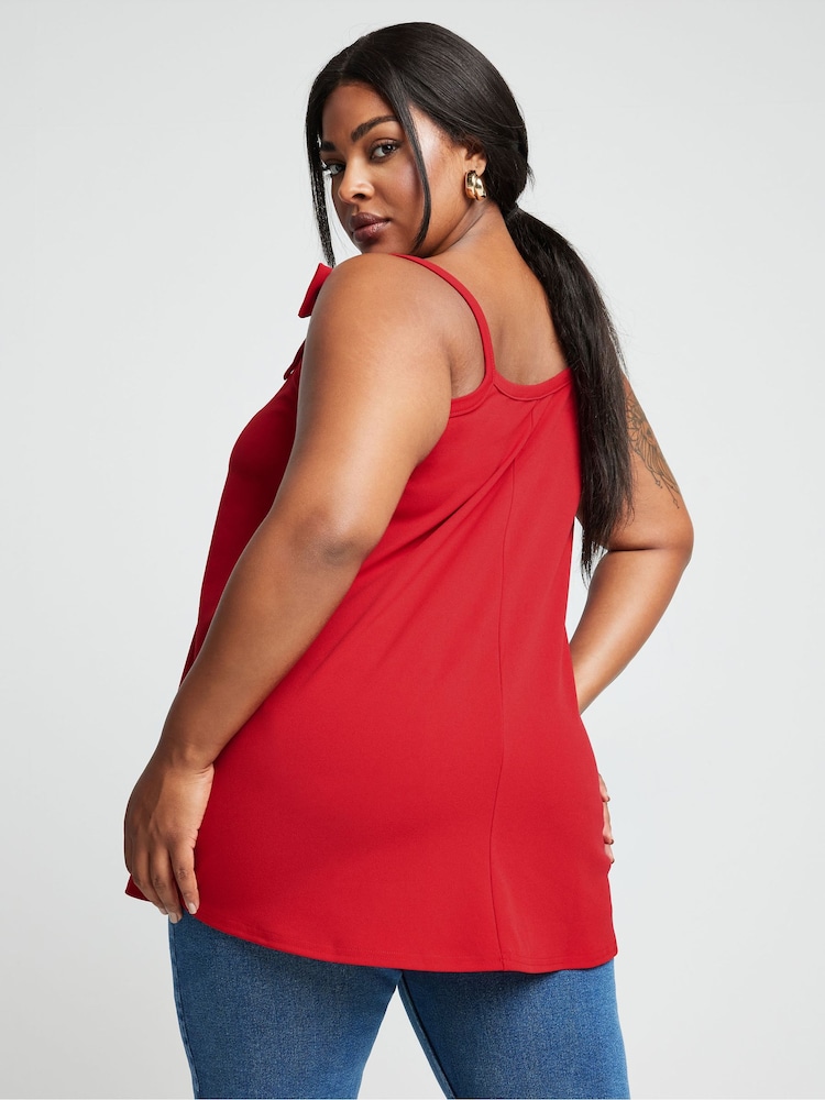 Yours Curve Red Limited Collection Curve Bow Detail Cami Top - Image 3 of 5