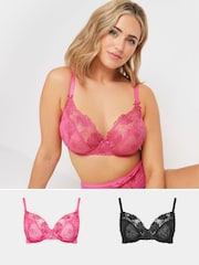 Yours Curve Pink & Black Non-Padded Bra 2 Pack - Image 1 of 8