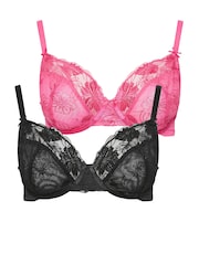 Yours Curve Pink & Black Non-Padded Bra 2 Pack - Image 6 of 8