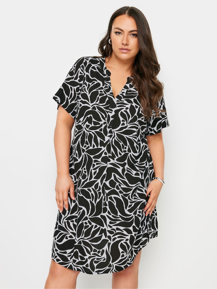 Yours Curve Black Abstract Print Tunic Dress - Image 1 of 5