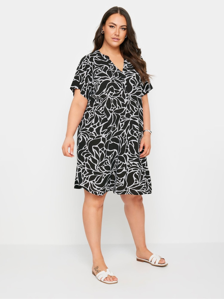Yours Curve Black Abstract Print Tunic Dress - Image 2 of 5