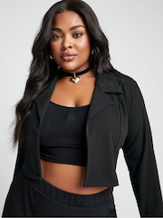 Yours Curve Black Split Sleeve Cropped Blazer - Image 2 of 4