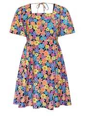 Yours Curve Black LIMITED COLLECTION  Floral Print Angel Sleeve Mini Dress - Image 5 of 5