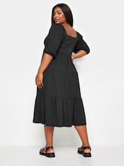 Yours Curve Black Button Front Tiered Midi Dress - Image 3 of 5