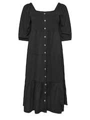 Yours Curve Black Button Front Tiered Midi Dress - Image 5 of 5