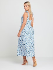 Yours Curve White LIMITED COLLECTION Blue Floral Print Bow Strap Midaxi Dress - Image 3 of 6