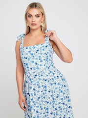 Yours Curve White LIMITED COLLECTION Blue Floral Print Bow Strap Midaxi Dress - Image 4 of 6