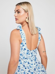 Yours Curve White LIMITED COLLECTION Blue Floral Print Bow Strap Midaxi Dress - Image 5 of 6