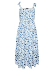 Yours Curve White LIMITED COLLECTION Blue Floral Print Bow Strap Midaxi Dress - Image 6 of 6
