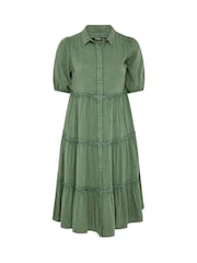 Yours Curve Green 100% Cotton Short Sleeve Tiered Chambray Midi Dress - Image 5 of 5