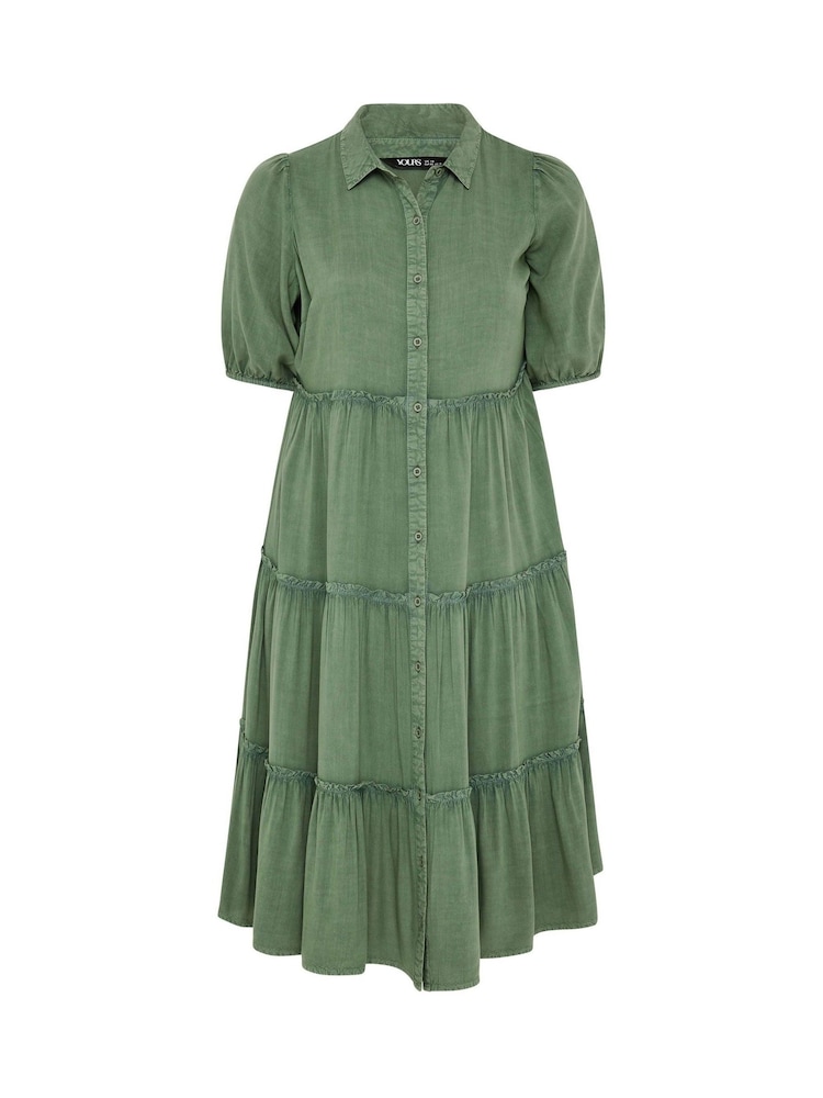 Yours Curve 100% Cotton Short Sleeve Tiered Chambray Midi Dress - Image 5 of 5 Yours Curve 100% Cotton Short Sleeve Tiered Chambray Midi Dress - Image 5 of 5