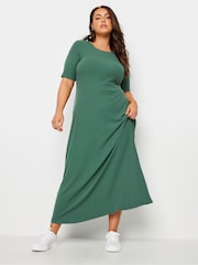 Yours Curve Green Short Sleeve Ribbed Swing Maxi Dress - Image 1 of 5